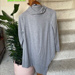 Eileen Fisher 100% Merino Wool Asymmetrical Light Gray Knit Top